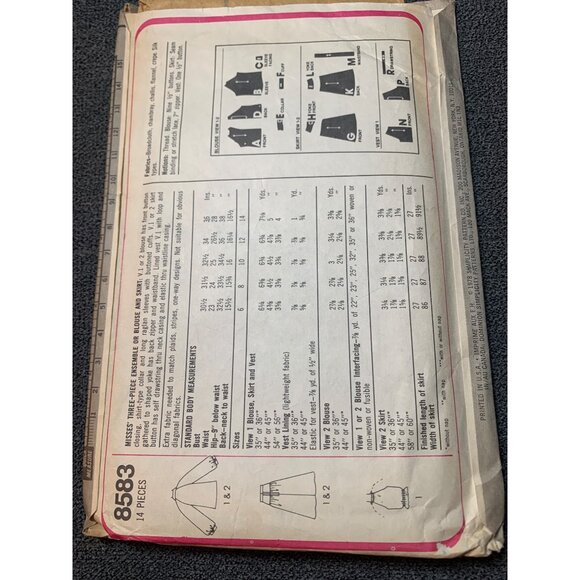 Simplicity 8583 Misses Size 10 Peasant Blouse Skirt Pattern 1970s - Picture 2 of 2